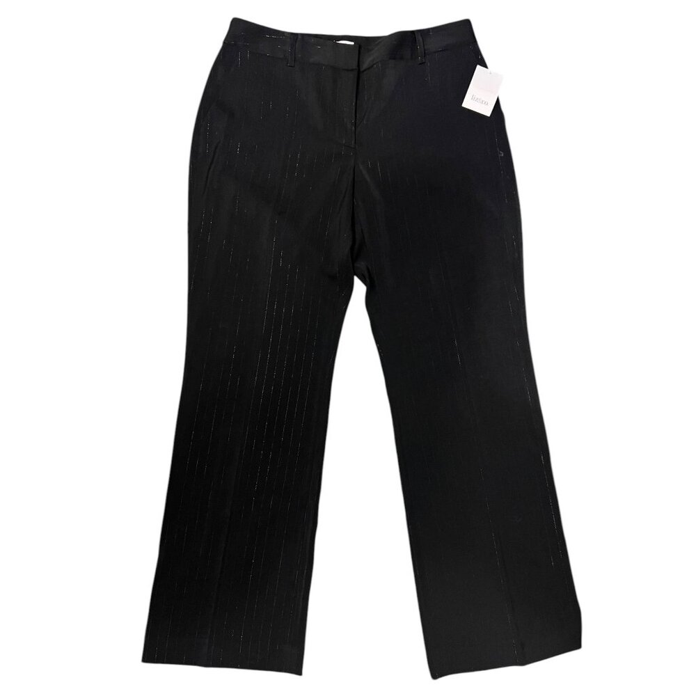 NWT Liz & Co Black W Silver Stripes Women’s Trouser Pants SZ‎ 14 Business Casual